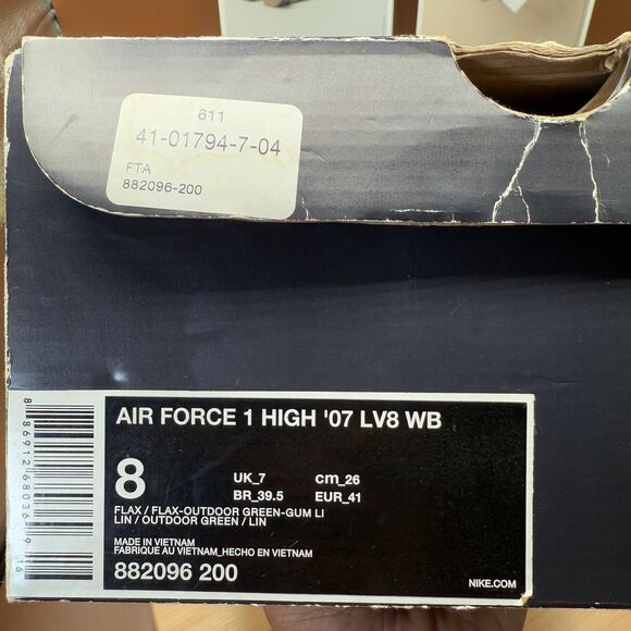 Nike Air Force 1 High Wheat/Flax Men’s Sz 8US - Picture 10 of 12